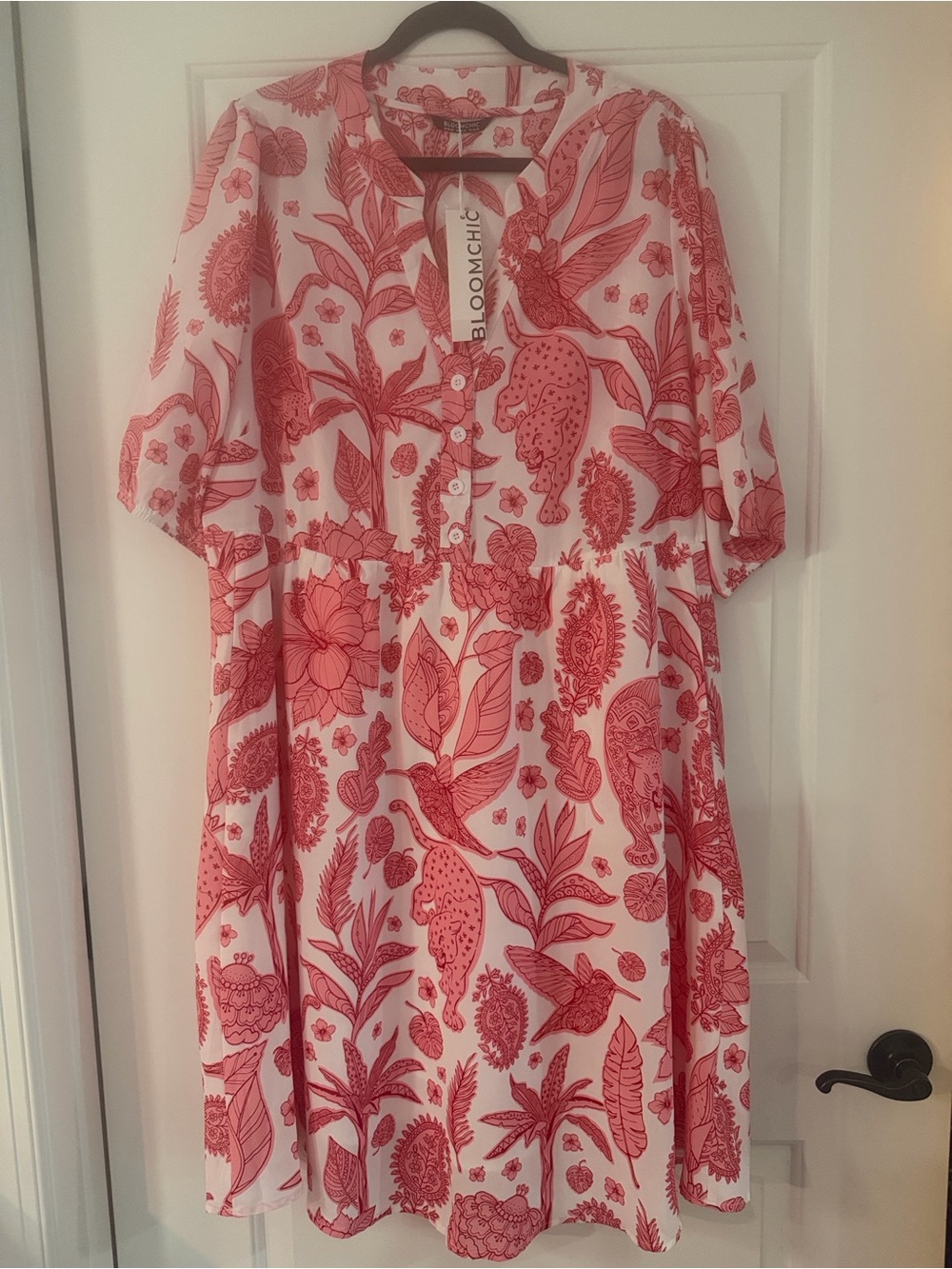 BloomChic White Dress with Pink Botanical Print